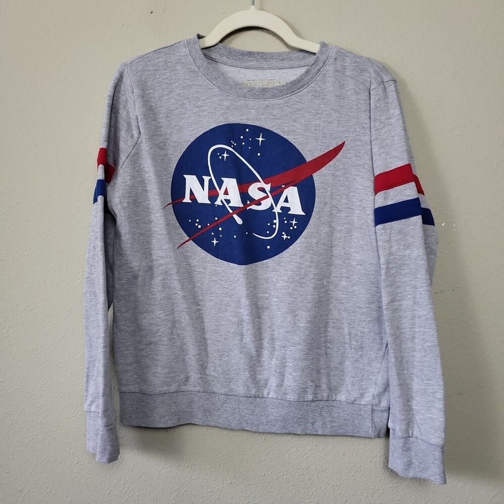 Mighty Fine Womens Gray Nasa Long Sleeve Crew Neck Pullover Sweatshirt Size‎ M